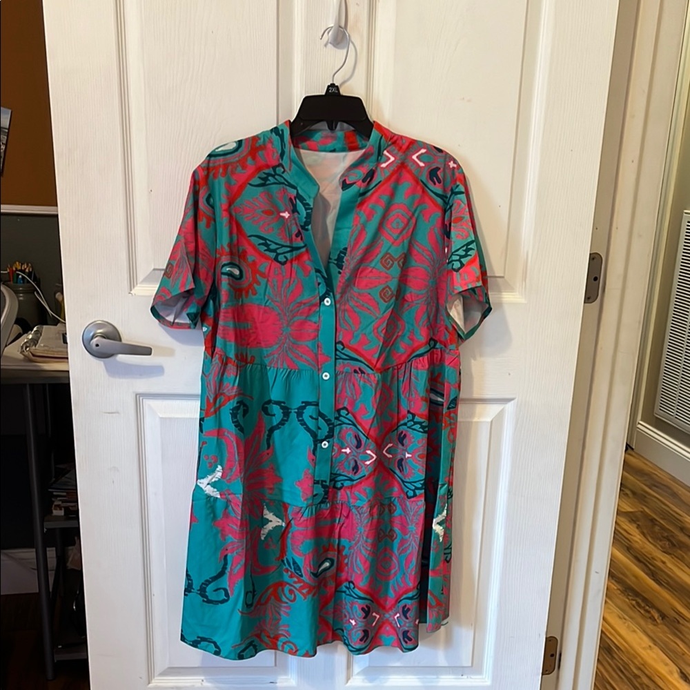 SHEIN Curve Women’s Button Down Short Sleeve V-Neck Dress.